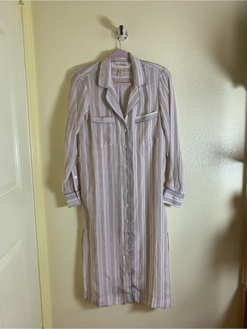 NWOT La Boheme Pink and White Striped Button-Front Nightshirt
